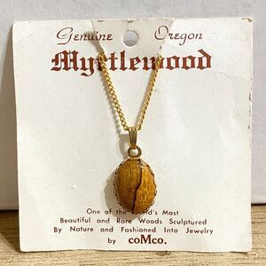 Vtg Comco Myrtlewood Pendant Necklace Sculpted Wooden Cabochon Oregon Jewelry
